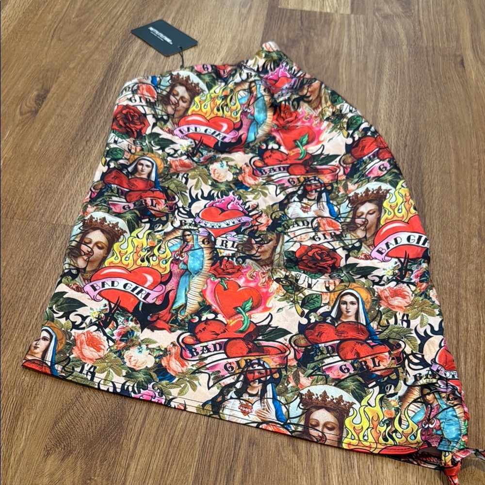 Colorful Graphic Print Skirt Pretty Little Things NEW party US sz4 trendy punk